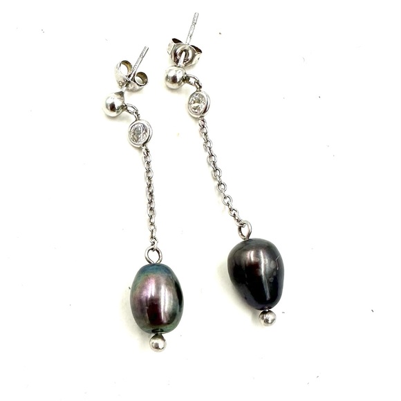 Charles Winston Sterling Silver CZ Drop Dangle Pearl Earrings NWOT - Picture 8 of 16